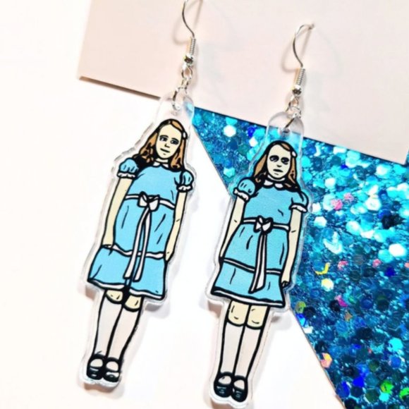 The Shining Twins Creepy Girls In Blue Novelty Drop Dangle Earrings - Picture 2 of 9